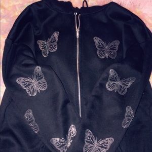 Black Butterfly Bling Zip Up